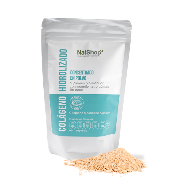 Colágeno Hidrolizado Natural, Sin sabor, Sin Endulzantes, 240g. NATSHOP