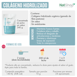 Colágeno Hidrolizado Natural, Sin sabor, Sin Endulzantes, 240g. NATSHOP