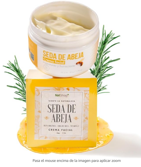 Crema Facial Seda de Abeja - Hidratante, Reparador - Crema natural 50g. NATSHOP.